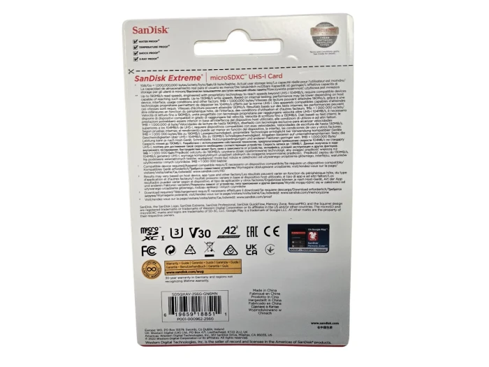 Карта памяти microSDXC SanDisk Extreme 256 Гб UHS-I U3 V30 A2 (190/130 MB/s)